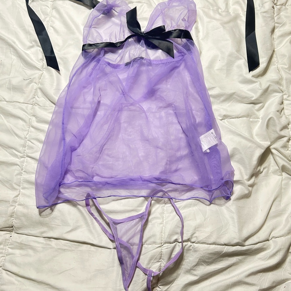 Sheer Purple Babydoll Lingerie Set